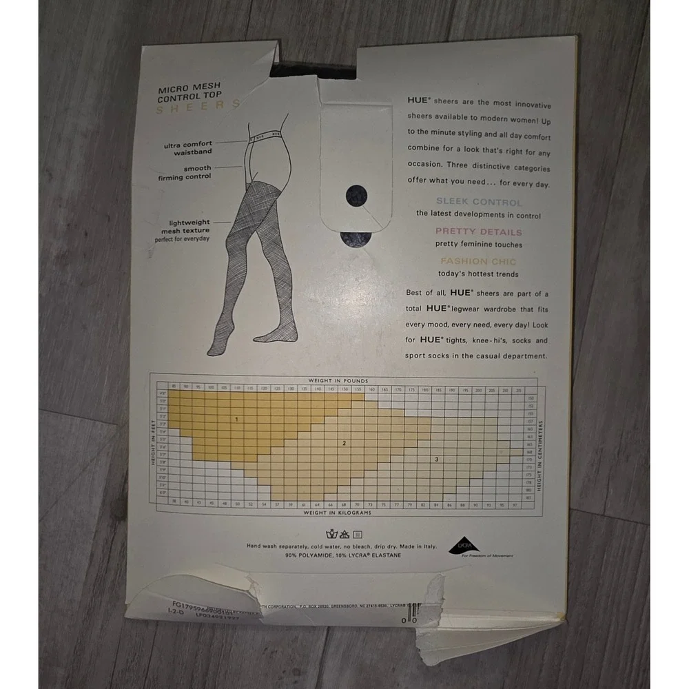 HUE Micro Mesh Control Top Sheer Tights Black Size 1 Style 5966 Made in Italy‎